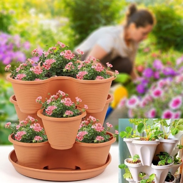 Vertikaalselt virnastatavad lillepotid (3-osaline komplekt) | PLANTUP