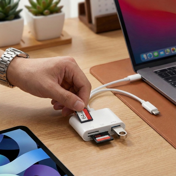 Kahekordne kaardilugeja - SD ja MicroSD, Lightning + USB-C | FILEDIRECT
